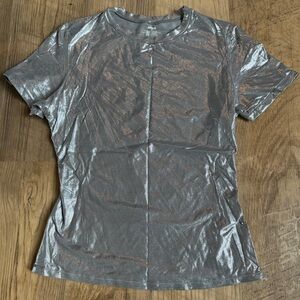 SKIMS Shimmering Silver Short Sleeve Top